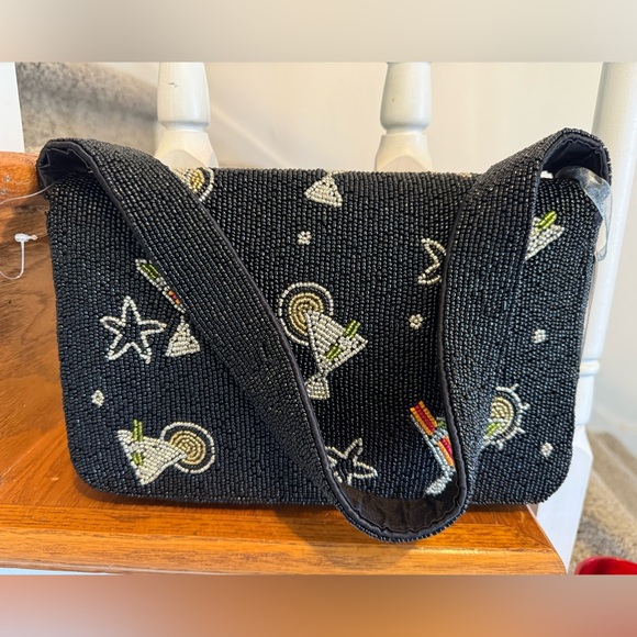 TJ Maxx Chic Black Beaded Crossbody Bag with Cocktail Design made in India nwt - Picture 2 of 4